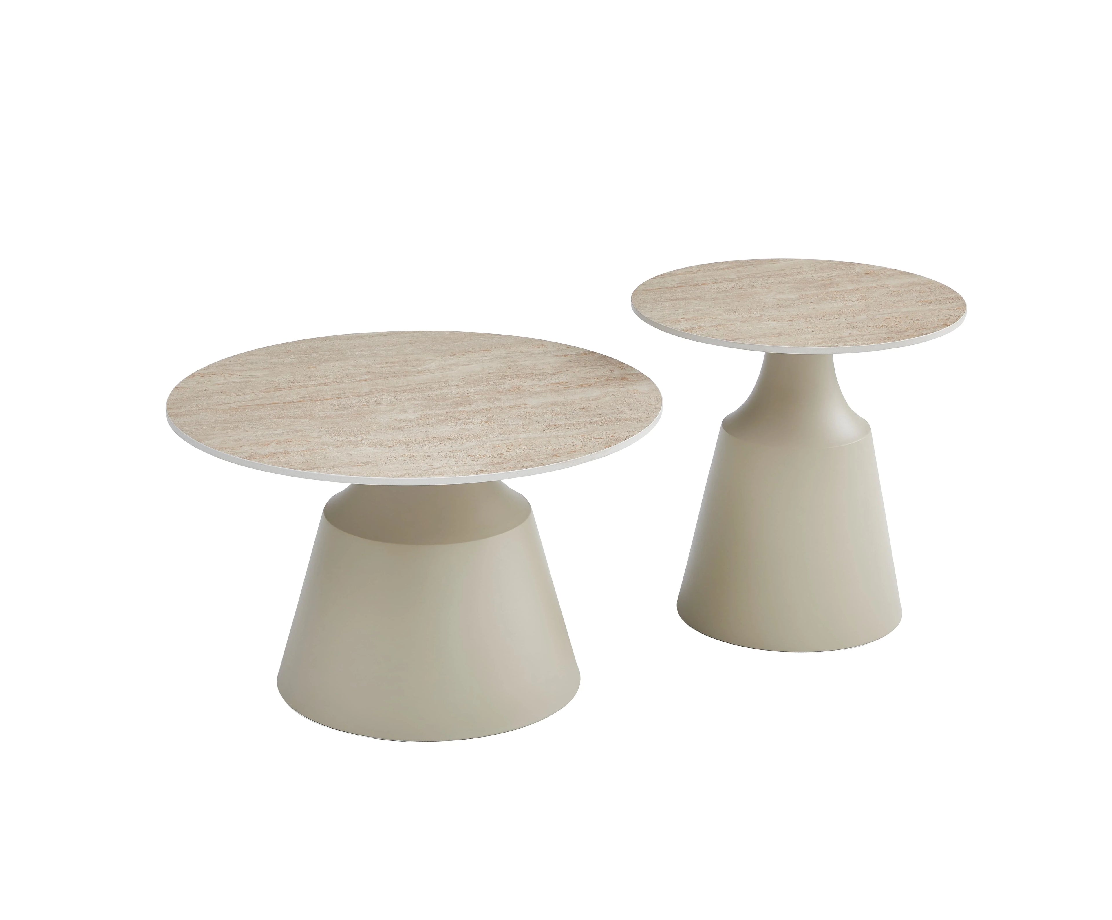 Luna Coffee & End Tables Matt Taupe & Travertine Set of 2
