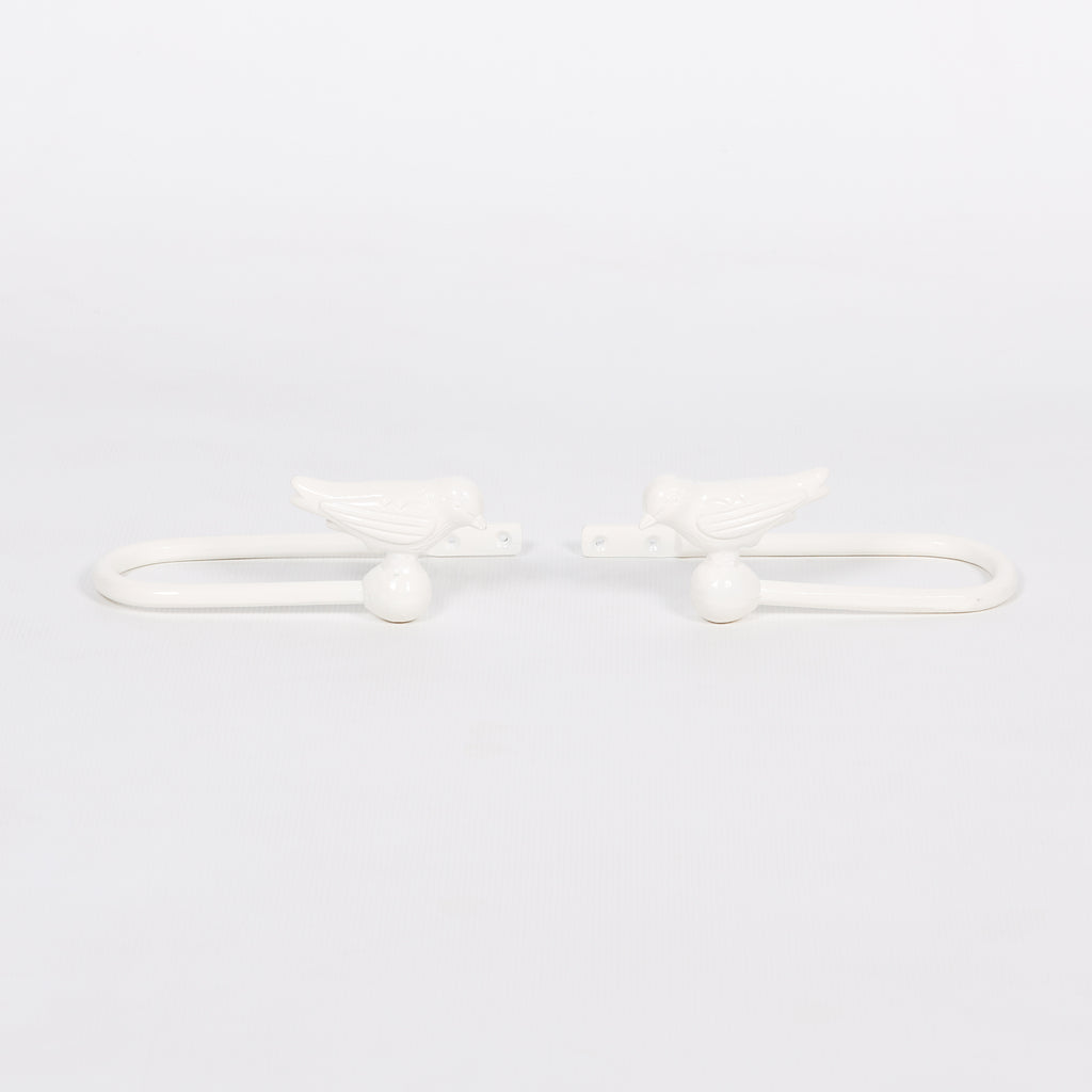White Cast Iron Decorative Bird Curtain Holder Set