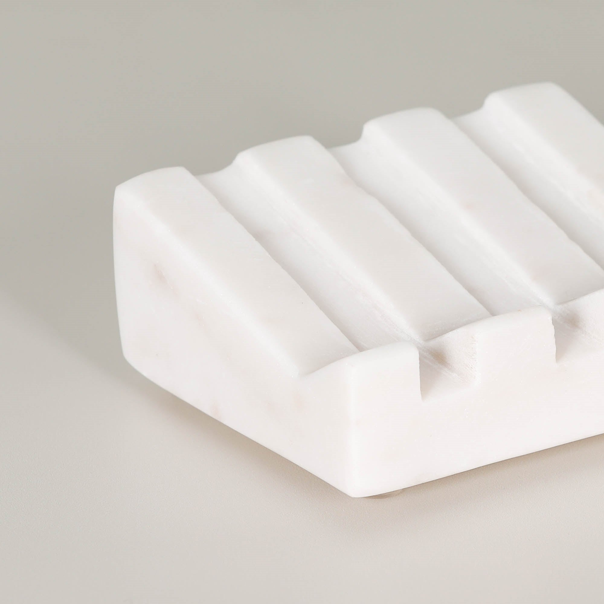White Marble Grooved Soap Holder