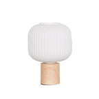 Ribbed Glass Shade Table Lamp With Wooden Style Base