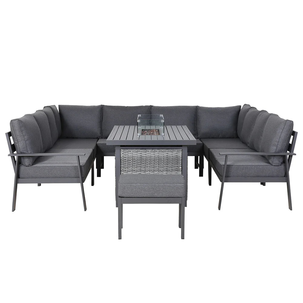 U Shape Garden Dining Set with Fire Pit Table