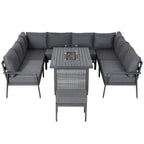 U Shape Garden Dining Set with Fire Pit Table