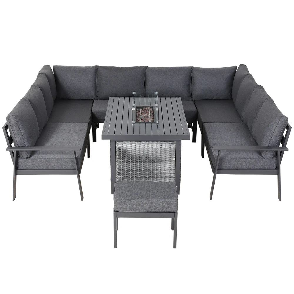 U Shape Garden Dining Set with Fire Pit Table