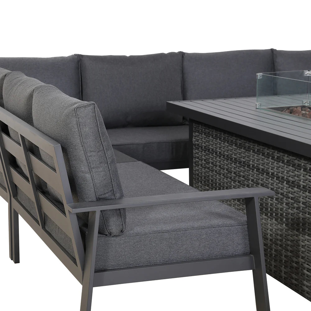 U Shape Garden Dining Set with Fire Pit Table