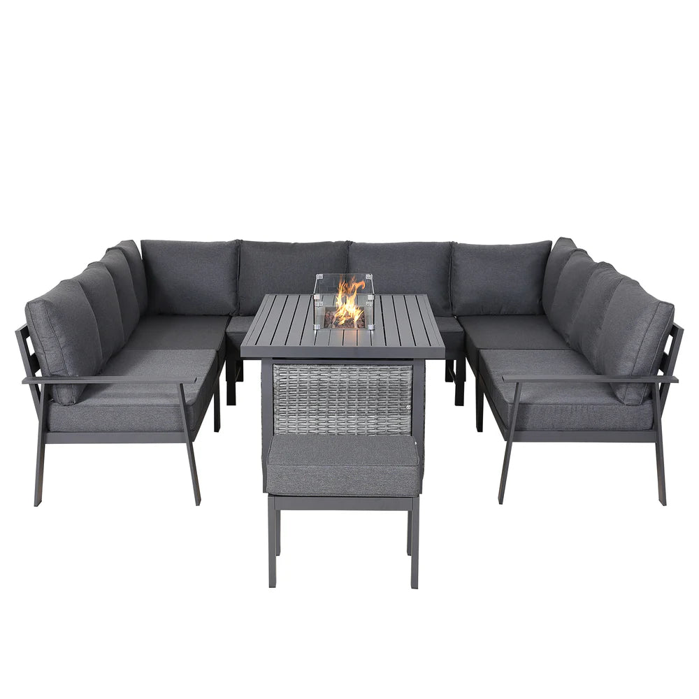 U Shape Garden Dining Set with Fire Pit Table