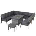 U Shape Garden Dining Set with Fire Pit Table