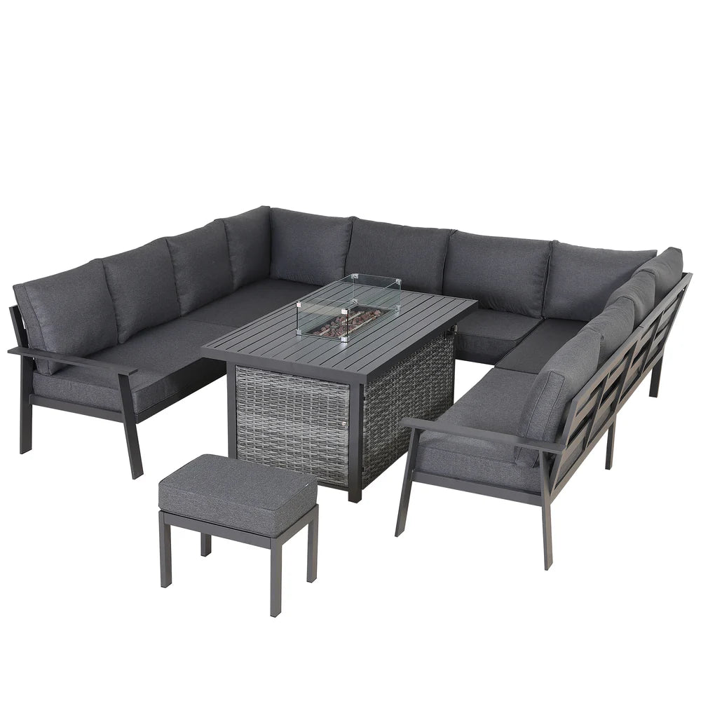 U Shape Garden Dining Set with Fire Pit Table