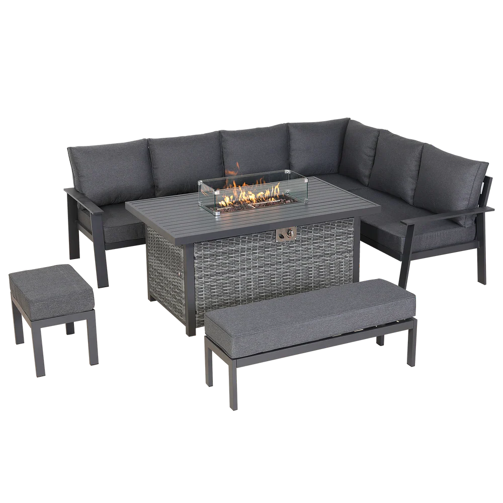 Titan Range High Back Right Hand Corner Sofa Set with Fire Pit Table
