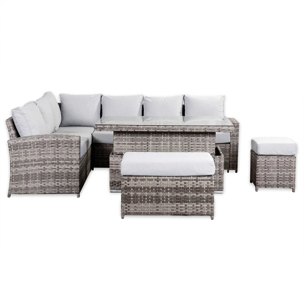 Sloane Range Left Hand Corner Sofa Set with Rising Table in Rustic Grey Weave