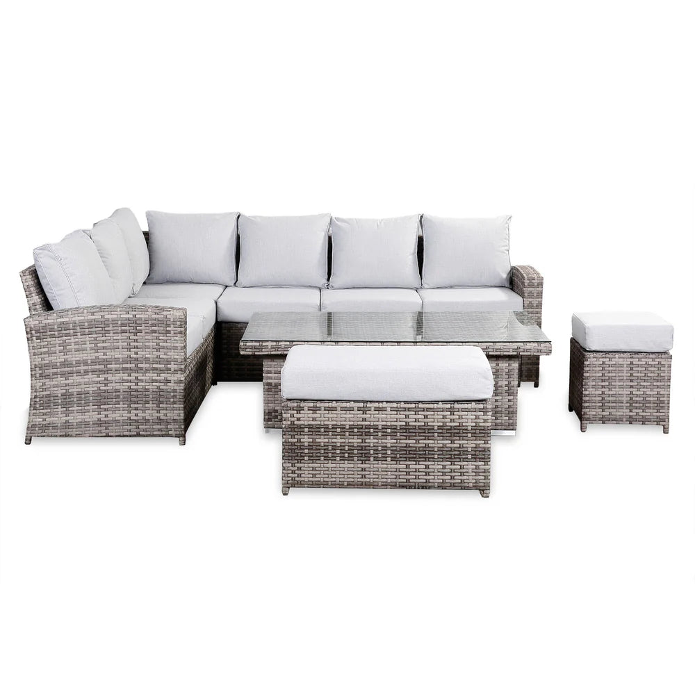 Sloane Range Left Hand Corner Sofa Set with Rising Table in Rustic Grey Weave