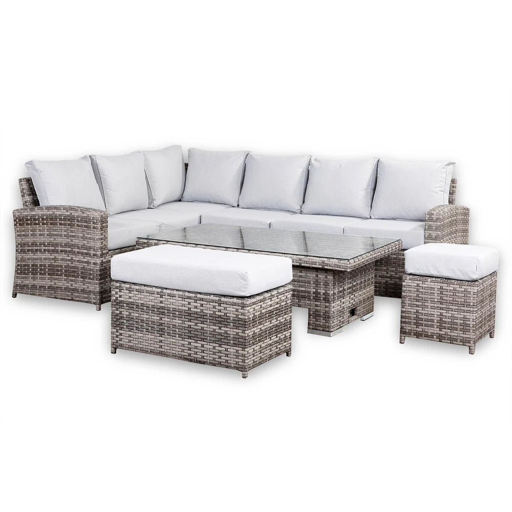 Sloane Range Left Hand Corner Sofa Set with Rising Table in Rustic Grey Weave
