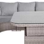 Large Equal Corner Rattan Dining Set with Rising Table Grey