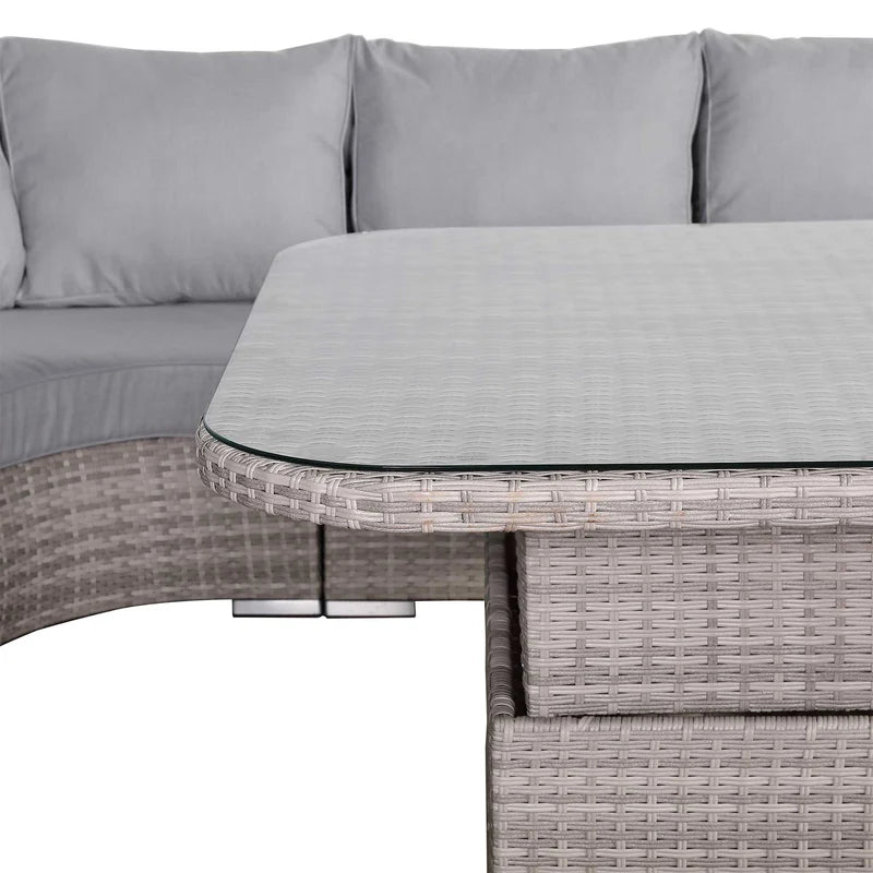 Large Equal Corner Rattan Dining Set with Rising Table Grey