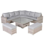 Large Equal Corner Rattan Dining Set with Rising Table Grey