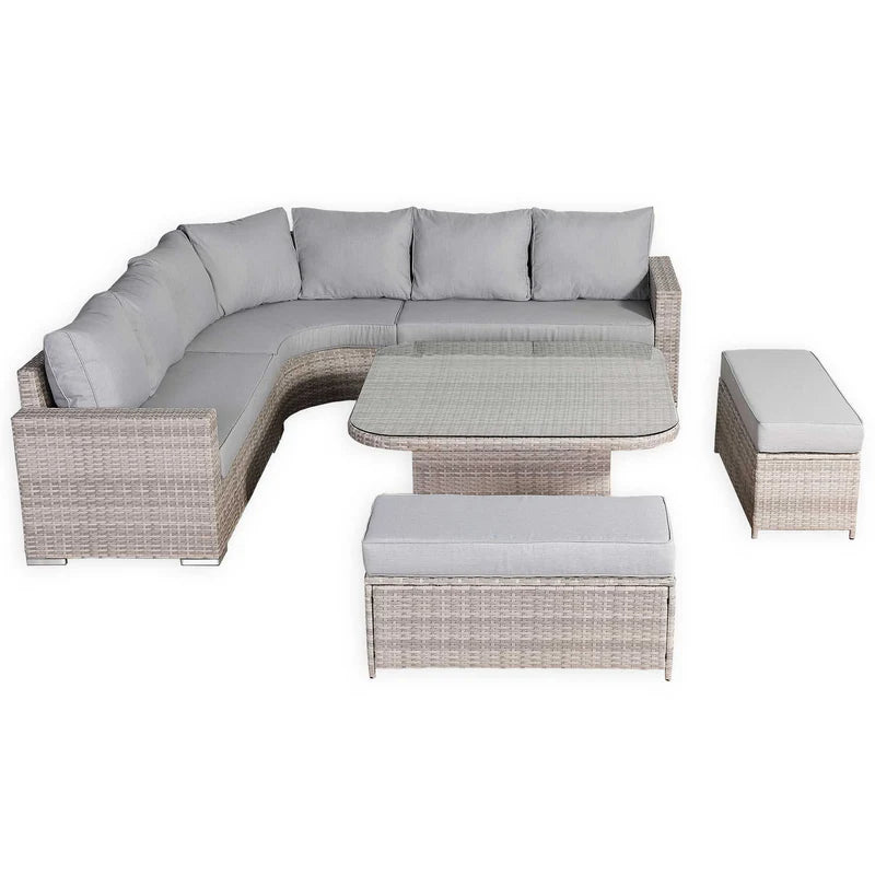 Large Equal Corner Rattan Dining Set with Rising Table Grey