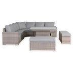 Large Equal Corner Rattan Dining Set with Rising Table Grey