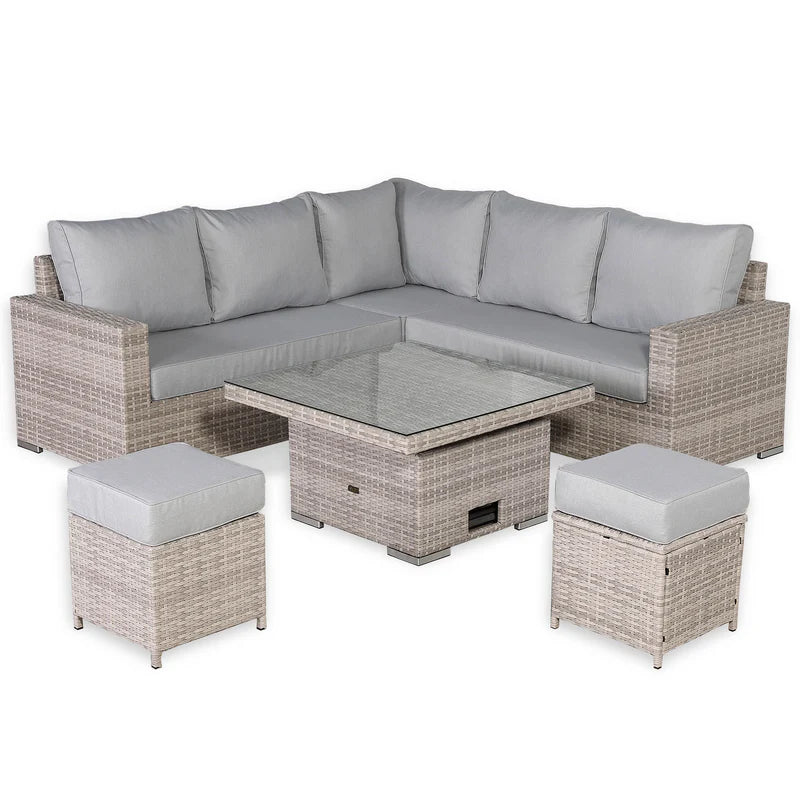 Square Dining Set with Rising Table – Modern Outdoor Design