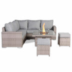 Square Rattan Dining Set with Rising Firepit Table Grey