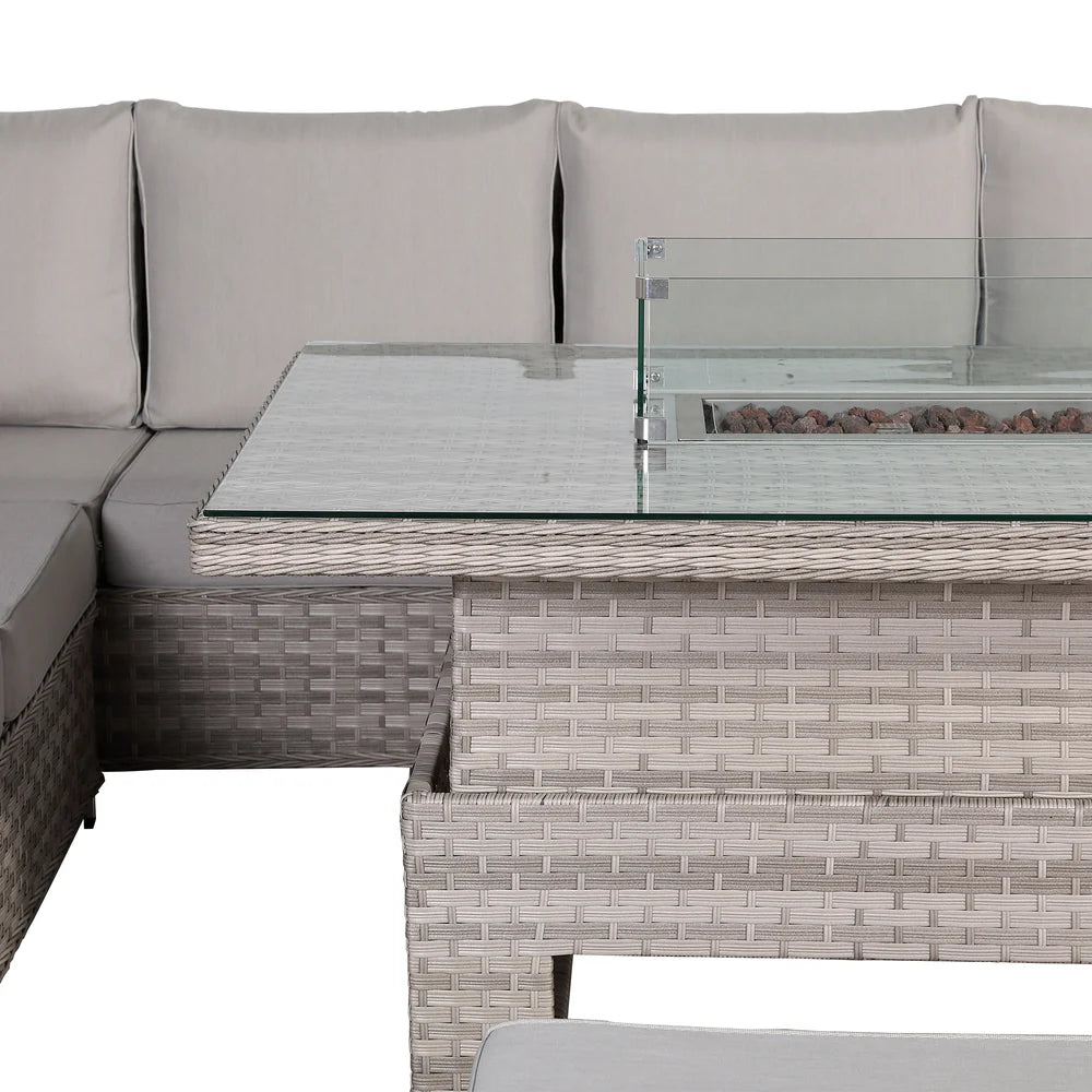 Havana Range High Back Left Hand Corner Sofa Set with Fire Pit Rising Table