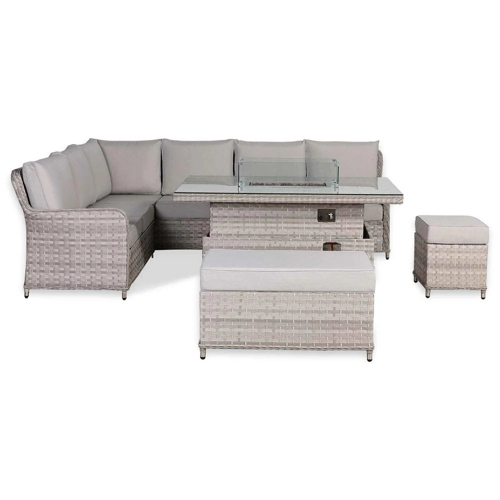 Havana Range High Back Left Hand Corner Sofa Set with Fire Pit Rising Table