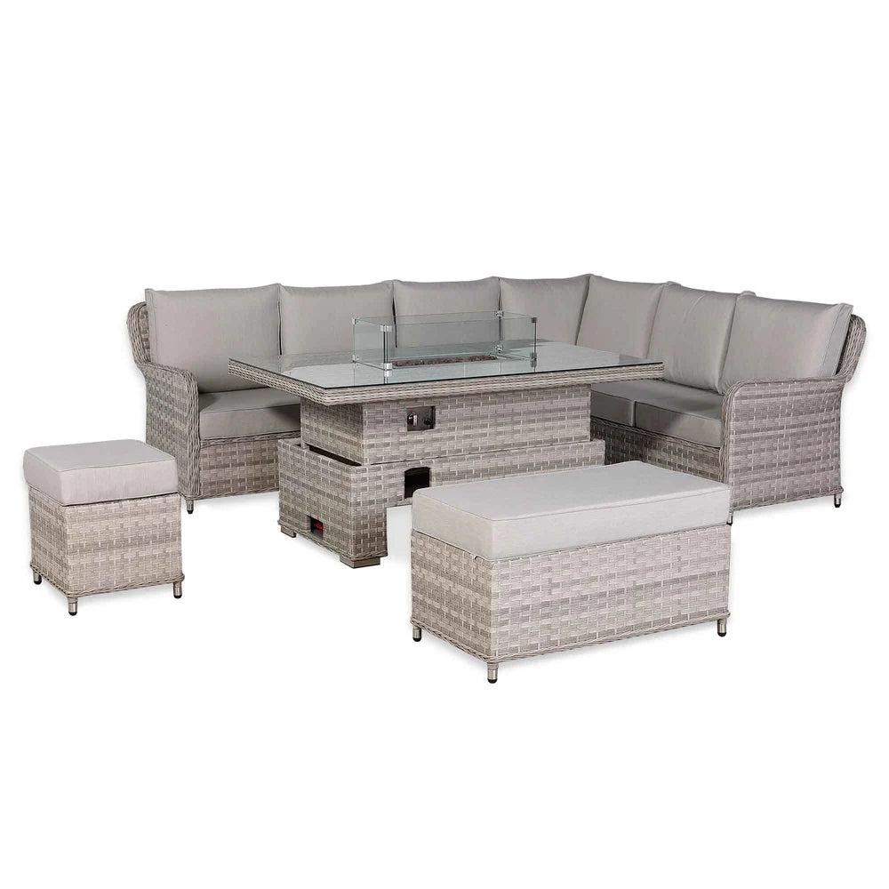 Havana Range High Back Right Hand Corner Sofa Set with Fire Pit Rising Table