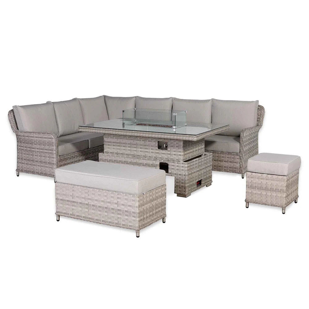 Havana Range High Back Left Hand Corner Sofa Set with Fire Pit Rising Table