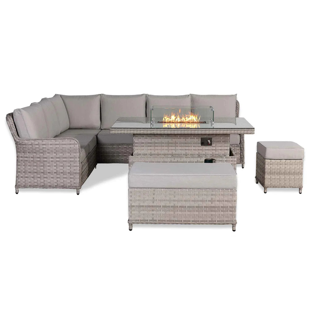 Havana Range High Back Left Hand Corner Sofa Set with Fire Pit Rising Table