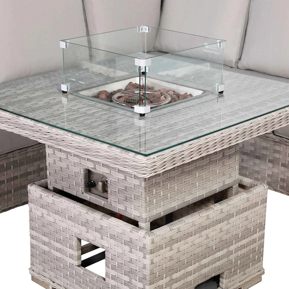 Havana Range Square Corner Sofa Set with Fire Pit Rising Table