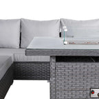 Catalina Range Modular Corner Sofa Set with Fire Pit Table in Large Grey Rattan