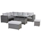 Catalina Range Modular Corner Sofa Set with Fire Pit Table in Large Grey Rattan