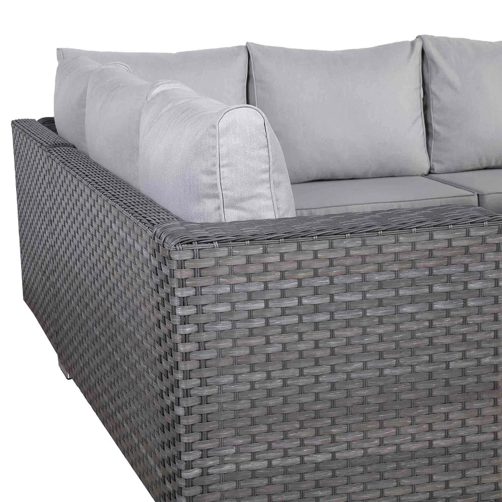 Catalina Range Modular Corner Sofa Set with Fire Pit Table in Large Grey Rattan