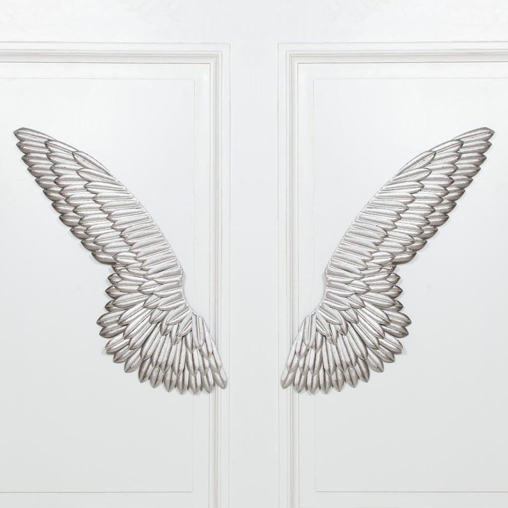 Large Metal Wall Silver Angel Wings