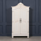 Wooden Carved French Chateau White Double Armoire Wardrobe