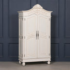 Wooden Carved French Chateau White Double Armoire Wardrobe