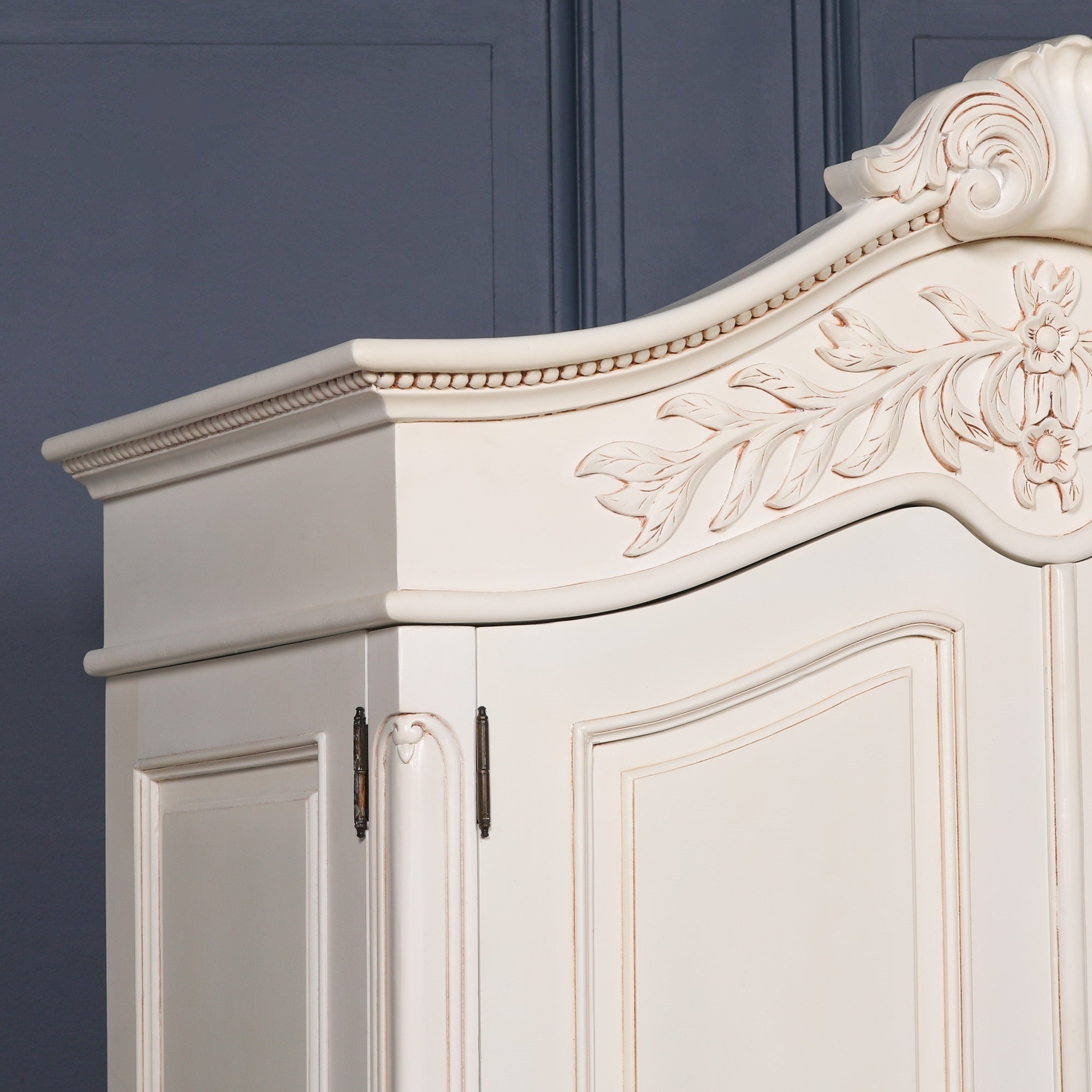Wooden Carved French Chateau White Double Armoire Wardrobe