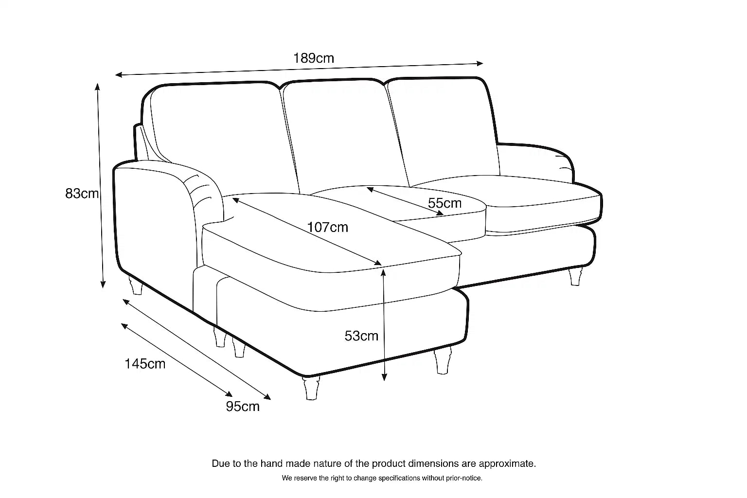 Left Hand Chaise Sofa Manhattan Navy The Great Sofa Company | Piper | Vienna | Arthur | Emeline | Swift | Morris