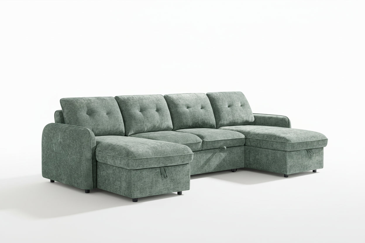 Moscow Universal U Shape Sofabed With Ottoman Storage Green Morgan | Malvern | Somerford | Calix | Euphoria | Plush Style