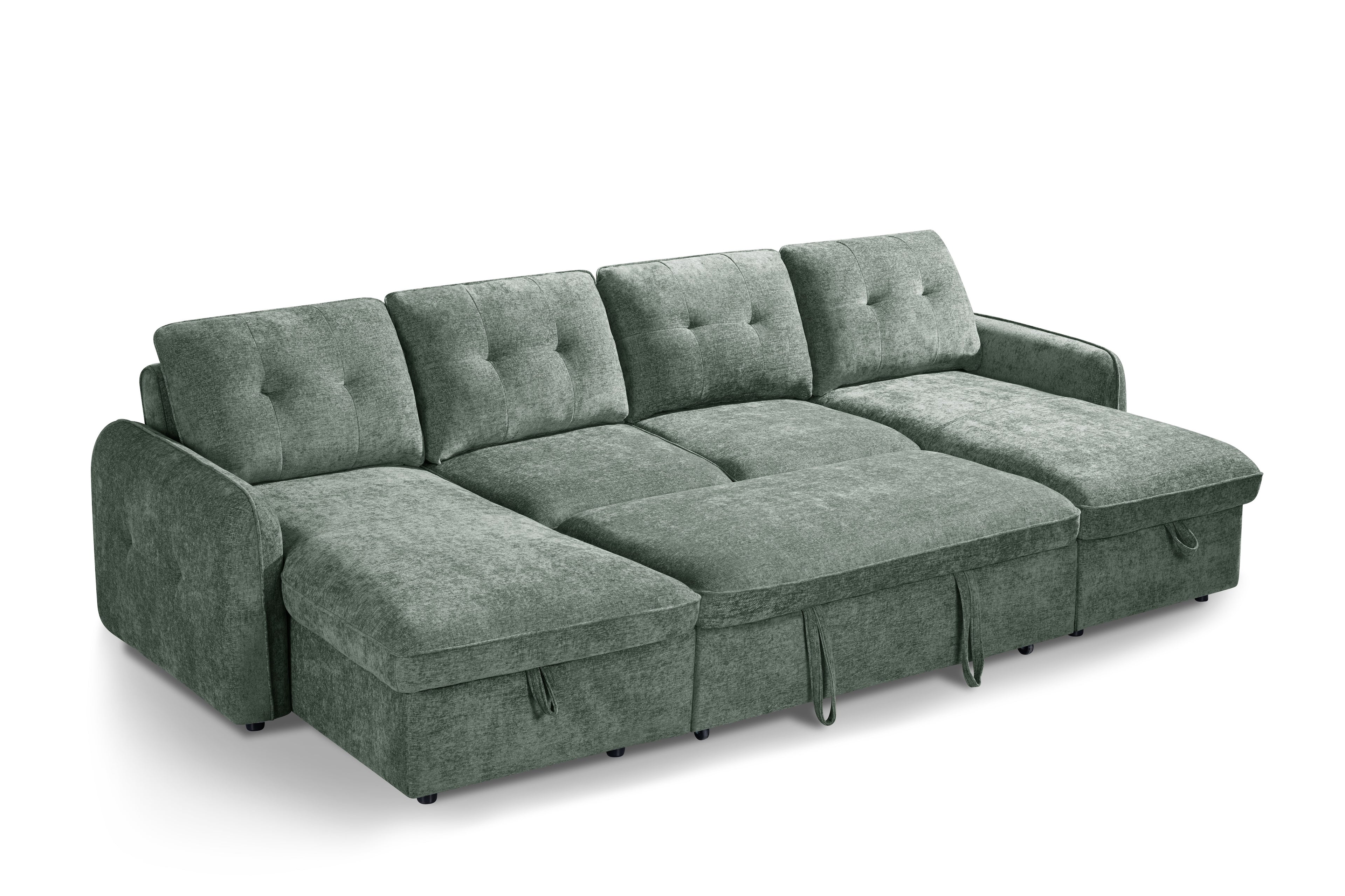Moscow Universal U Shape Sofabed With Ottoman Storage Green Morgan | Malvern | Somerford | Calix | Euphoria | Plush Style