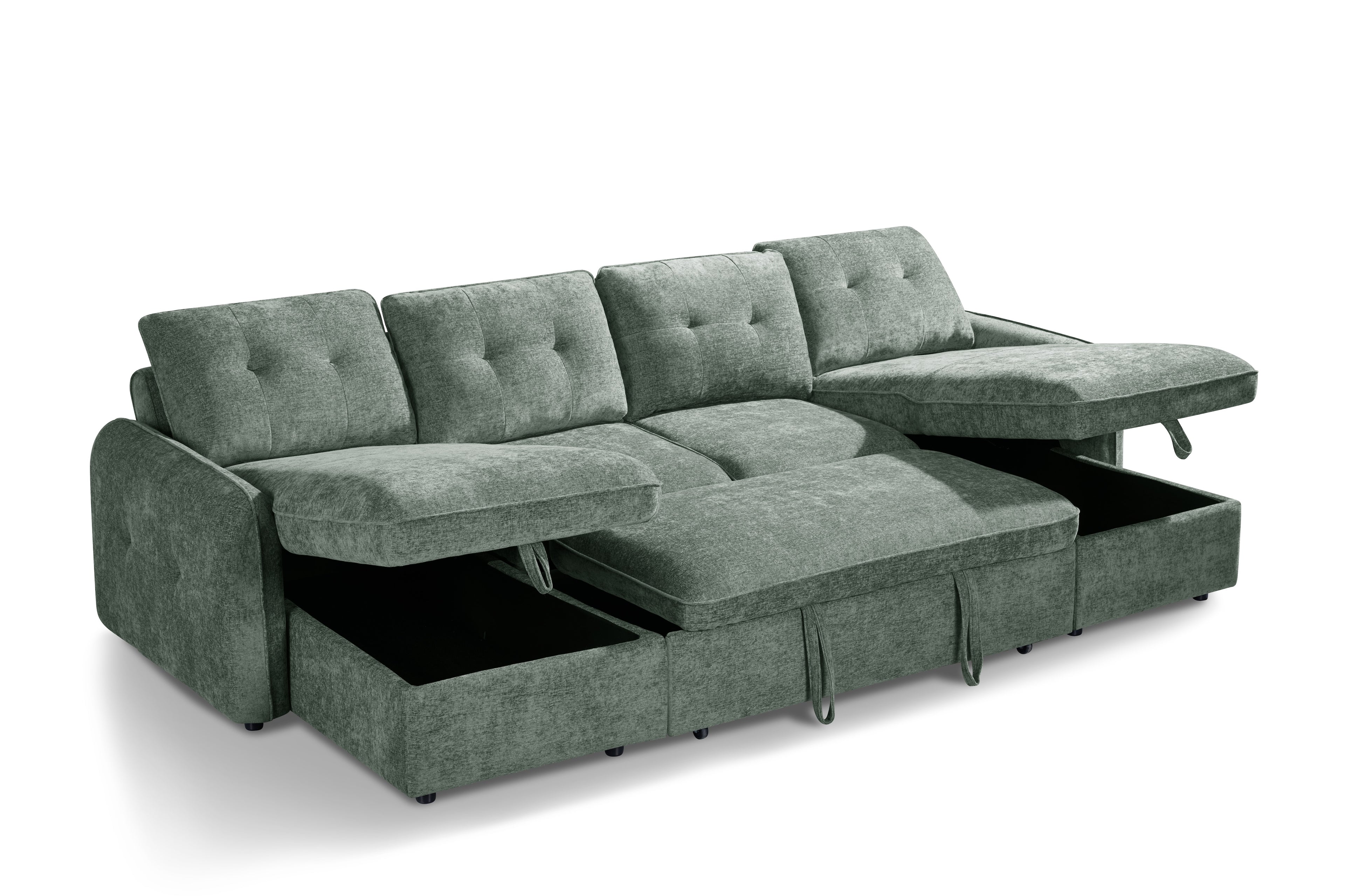 Moscow Universal U Shape Sofabed With Ottoman Storage Green Morgan | Malvern | Somerford | Calix | Euphoria | Plush Style