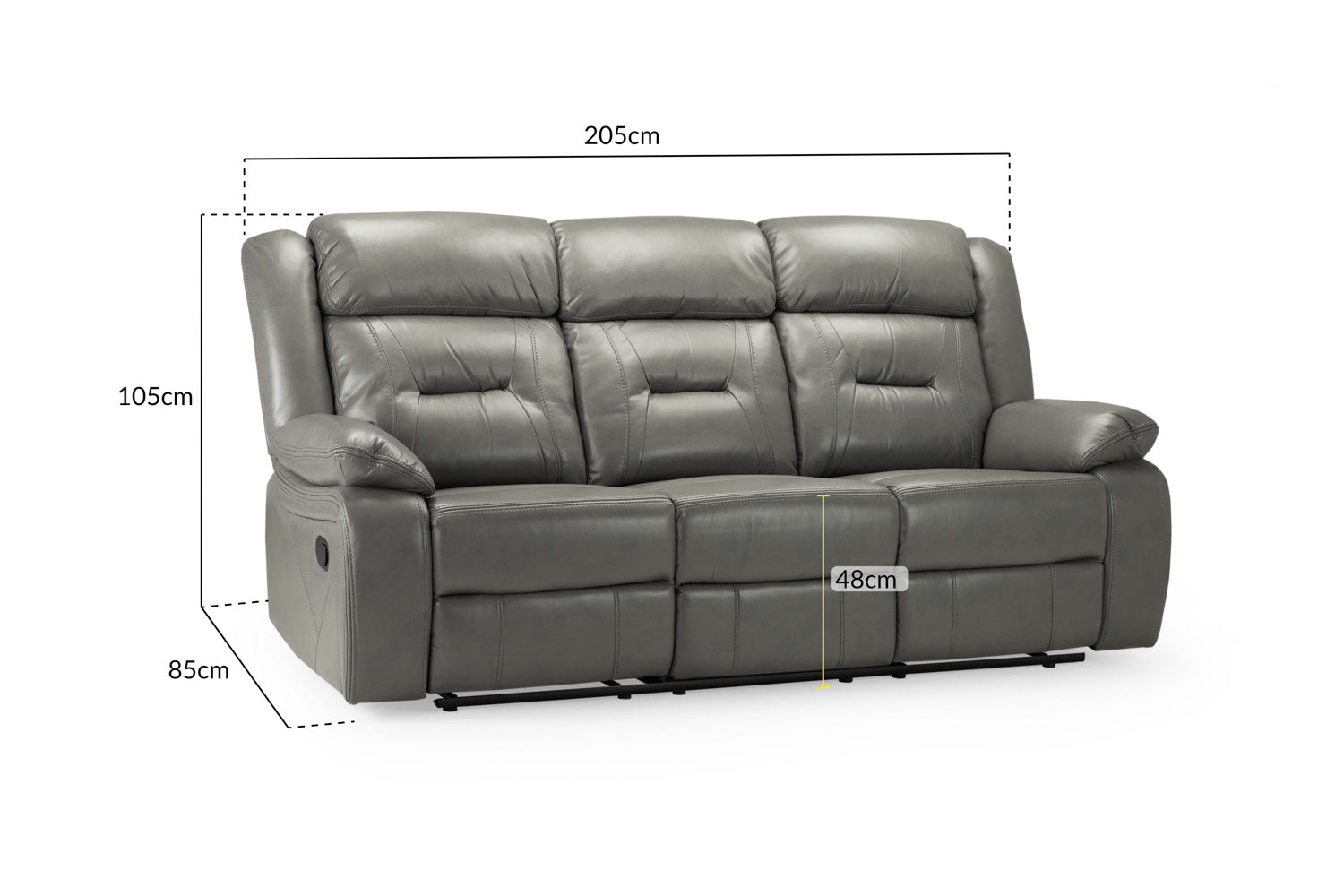 Novie Manual Recliner Sofa 3 Seater Sofa Grey