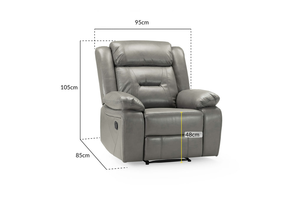 Novie Manual Recliner Leather Arm Chair Grey