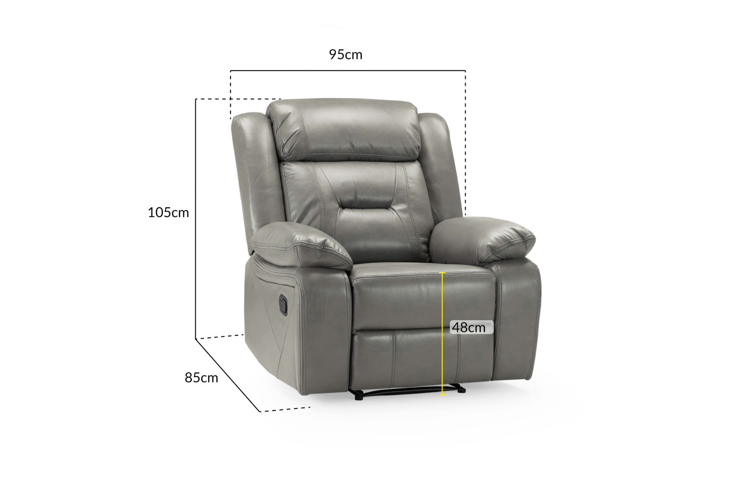 Novie Manual Recliner Leather Arm Chair Grey