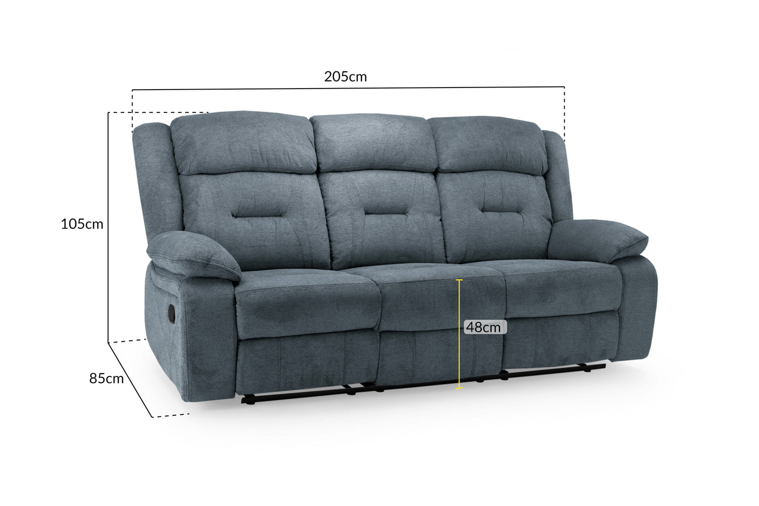 Novie Manual Recliner Sofa Fabric 3 Seater Sofa Grey Fabric
