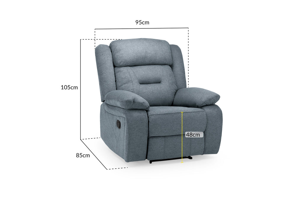 Novie Manual Recliner Sofa Fabric Armchair Sofa Grey Fabric
