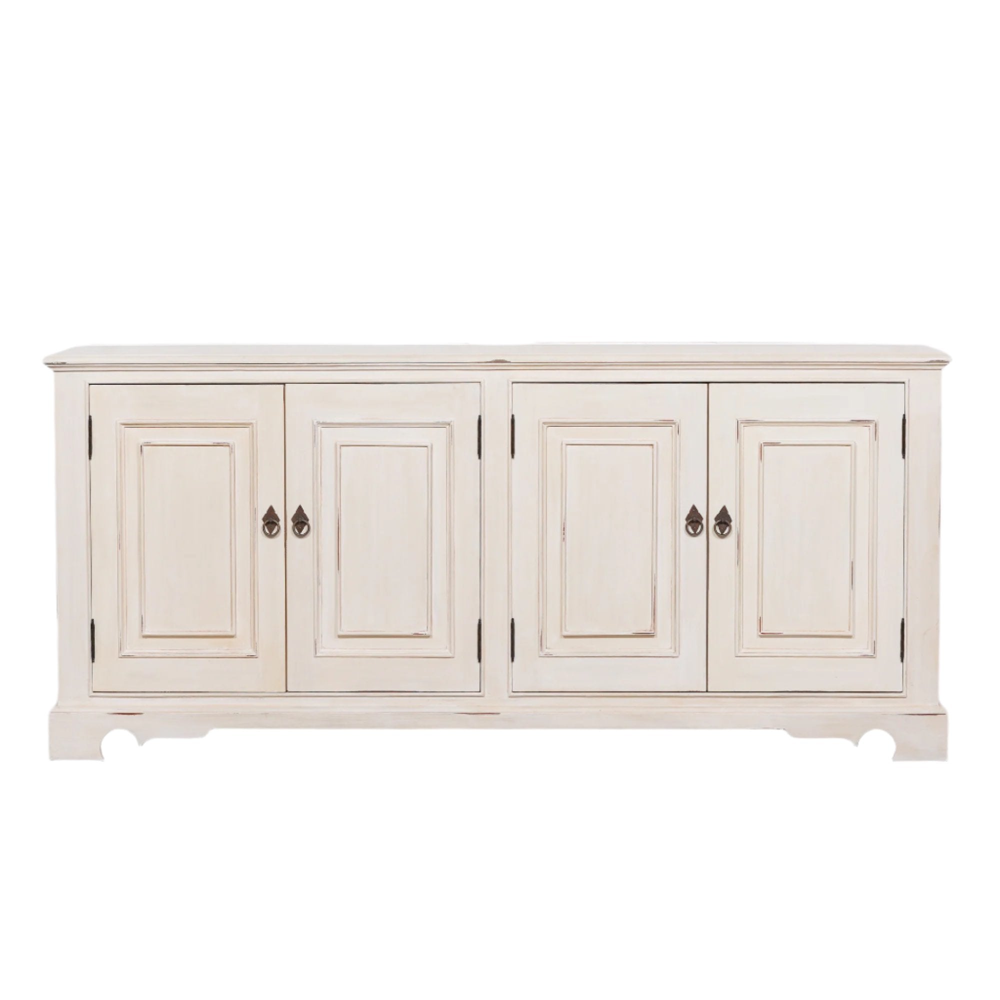 Distressed Aged White Brush Painted Classical Sideboard