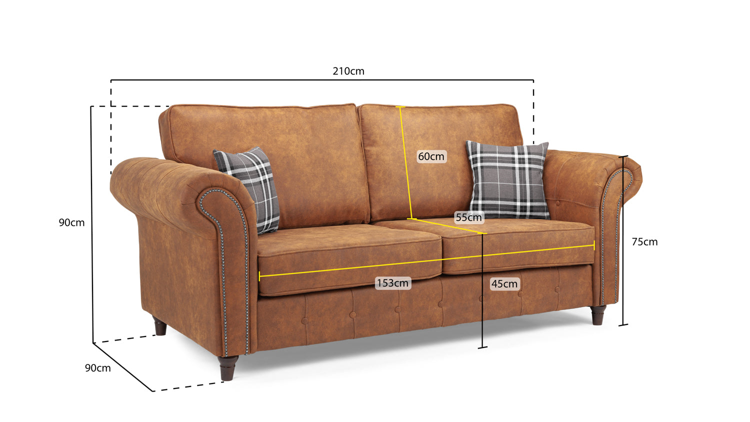 Oakland Sofa Tan 3 Seater