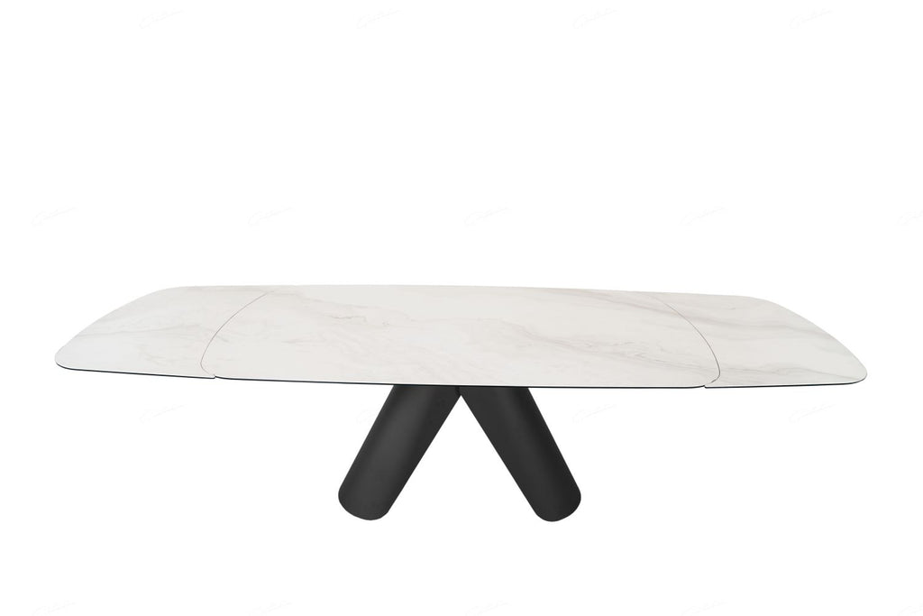 Opulento Extending Dining Table Matt White & Cosmic Grey Vein Ceramic