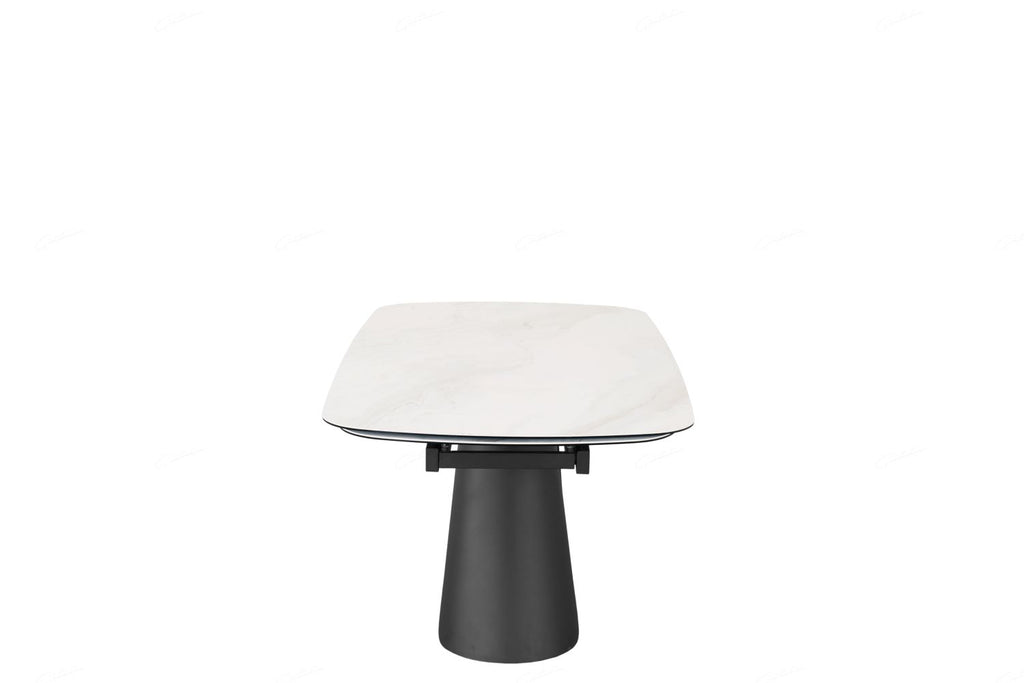 Opulento Extending Dining Table Matt White & Cosmic Grey Vein Ceramic