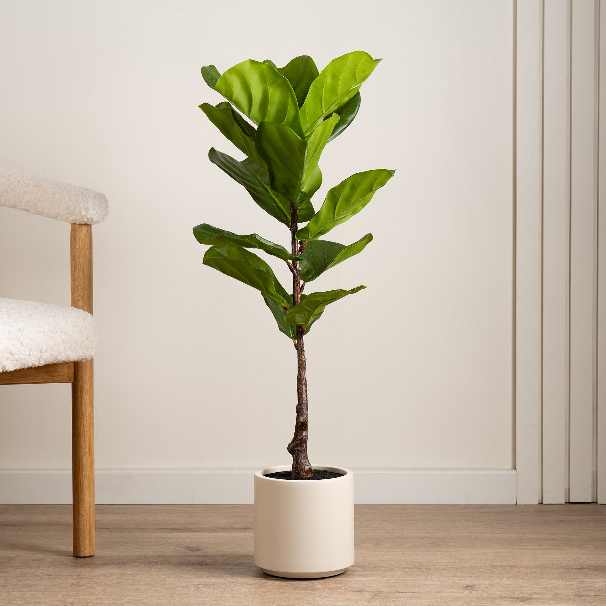 90Cm Real Touch Fiddleleaf Fig Tree In Chunky White Pot