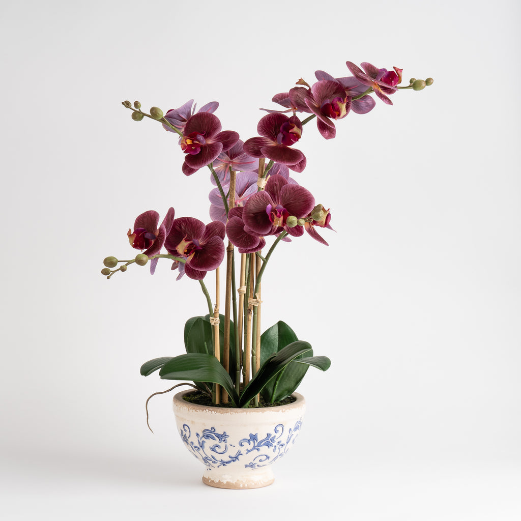 54Cm Real Touch Dark Pink Phalaenopsis Orchid In Pot